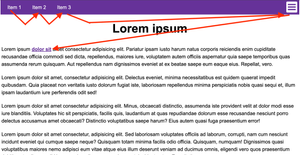 Screenshot of the page we are building, the drawer is closed, there is a typical hamburger menu positioned at the far right of the header. The arrows I have added indicate the tab sequence is Primary links (x3) > Hmaburger button > Link inside the main content
