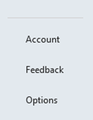 Options in the file menu